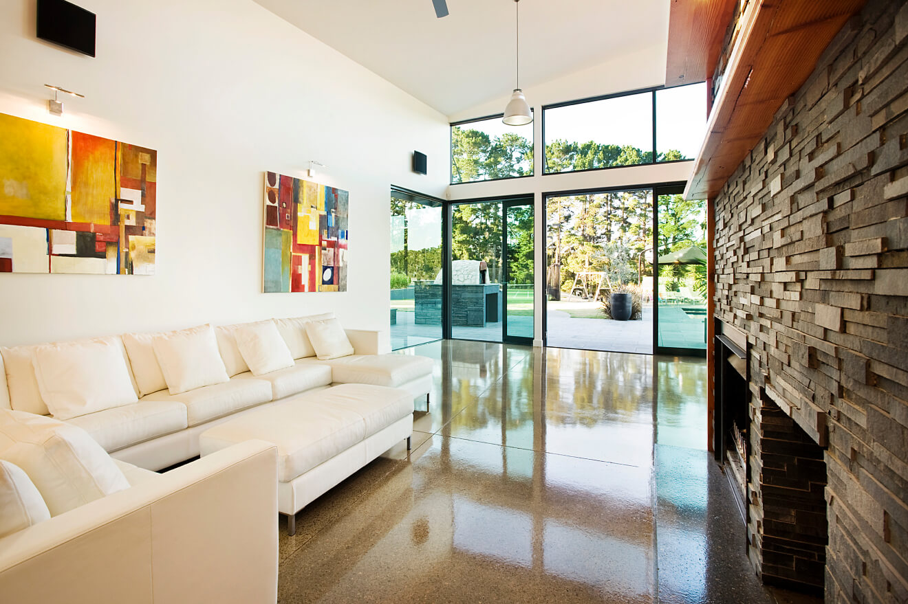 Red Hill Residence’s living room with paintings hung on the wall