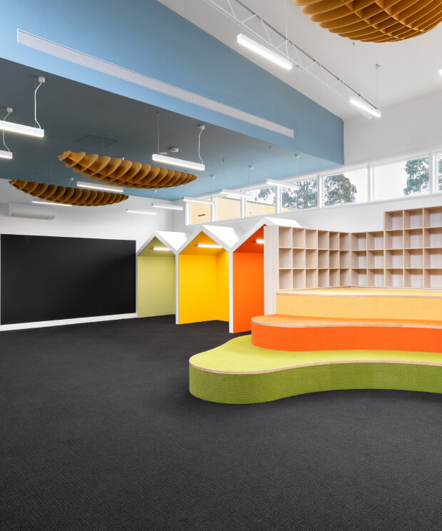 Macedon Primary School learning area carpeted in black